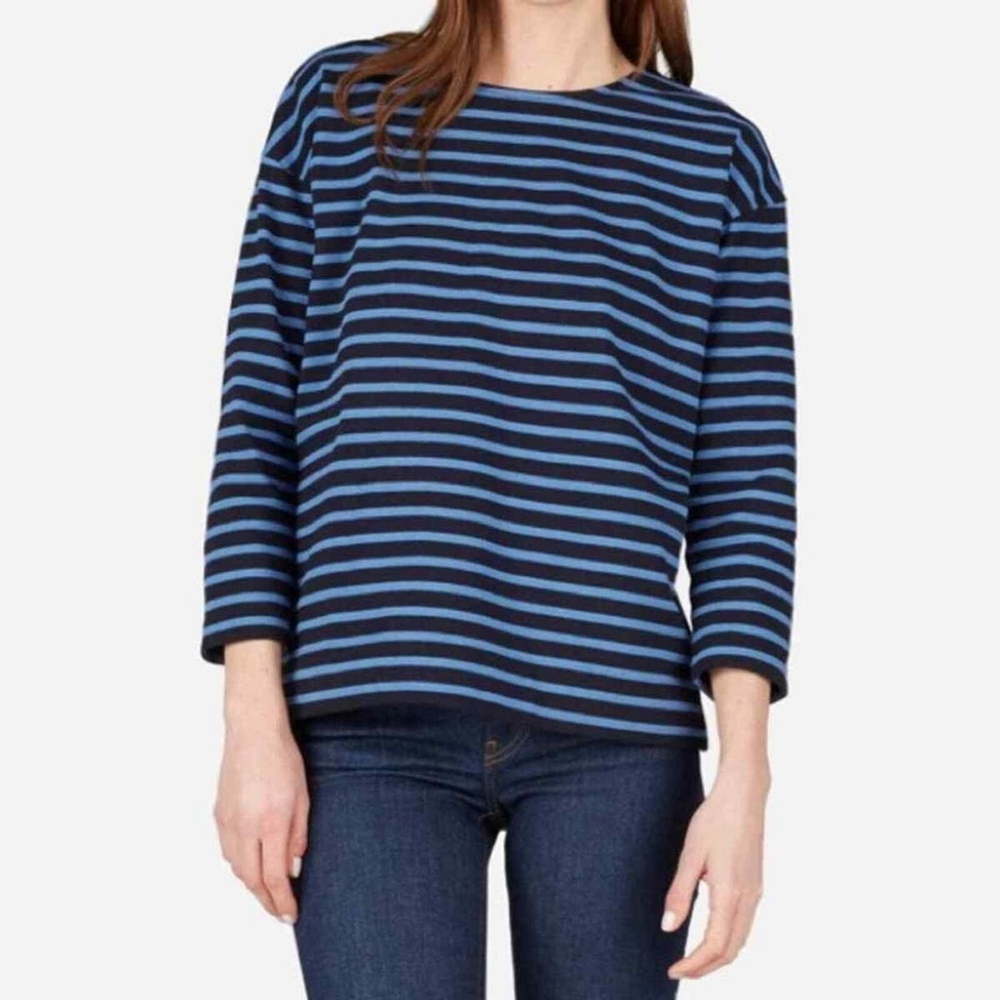 Everlane The Breton Cotton Tee Blue Striped Zipper Small